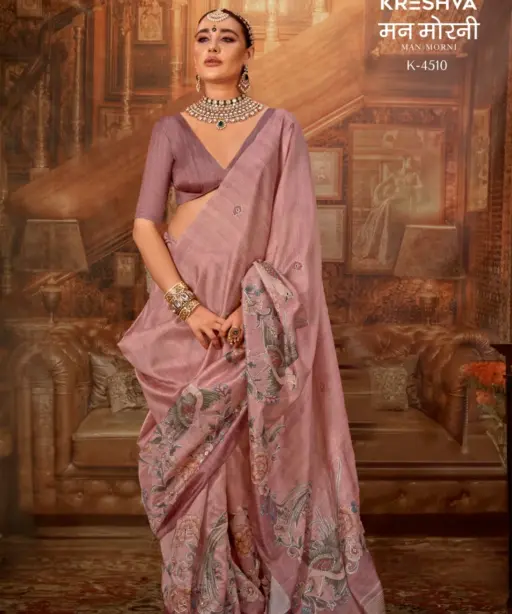 Kreshva Man Morni Tussar Silk with Traditional Kalamkari Saree Collection