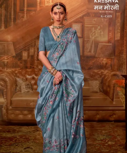 Kreshva Man Morni Tussar Silk with Traditional Kalamkari Saree Collection