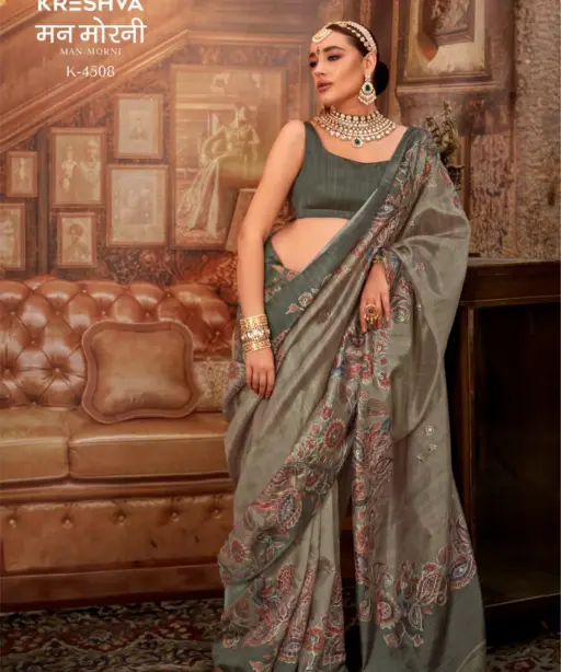 Kreshva Man Morni Tussar Silk with Traditional Kalamkari Saree Collection