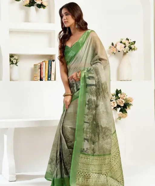 Meera 325 Linen Printed Ready to Wear Fancy Saree Collection
