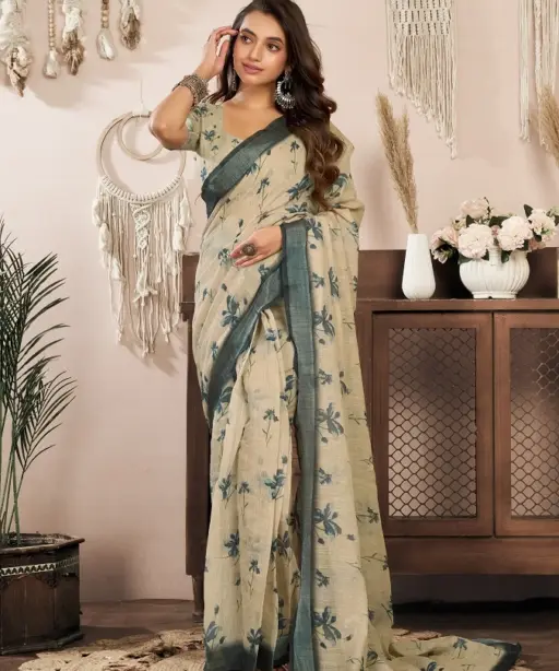 Meera 329 Linen Printed Ready to Wear Fancy Saree Collection