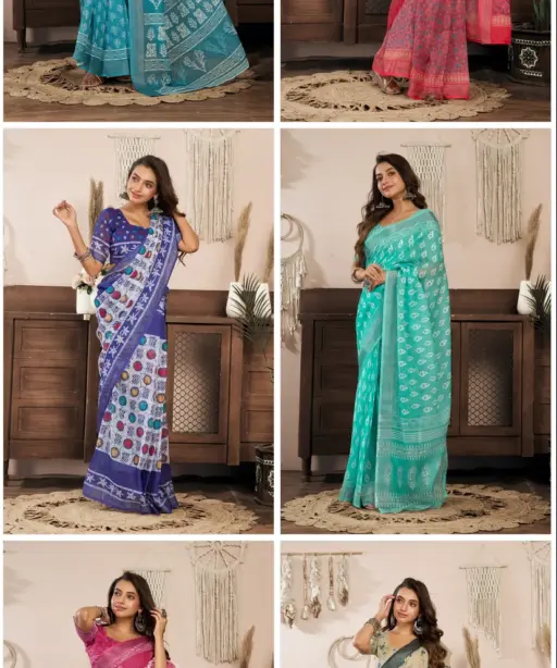 Meera 329 Linen Printed Ready to Wear Fancy Saree Collection