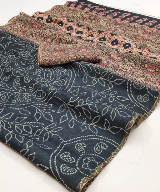 Rajyog Chanderi C 1 to C 12 Linen with Ajarakh Kalamkari Printed Saree
