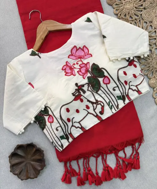 Sccf Pichwai Khadi Cotton Embroidered Pichwai Saree Collection