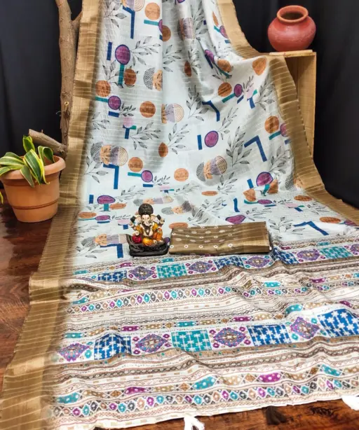 Scvc Radha Handloom Silk Ikkat Printed Fancy Saree Collection