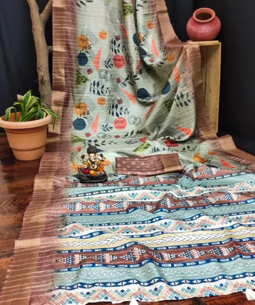 Scvc Radha Handloom Silk Ikkat Printed Fancy Saree Collection