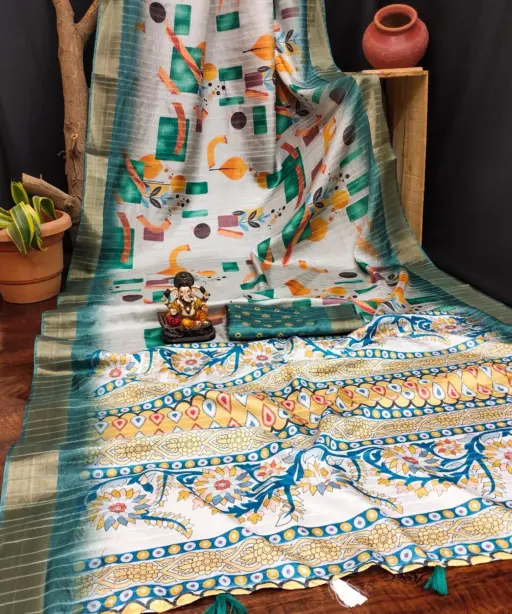 Scvc Radha Handloom Silk Ikkat Printed Fancy Saree Collection