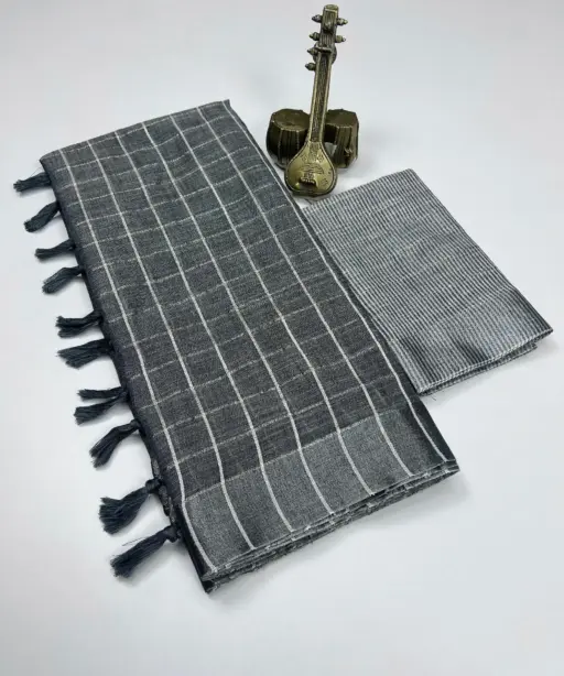 Scwt Linen a Linen Woven Tassel Daily Wear Saree Collection