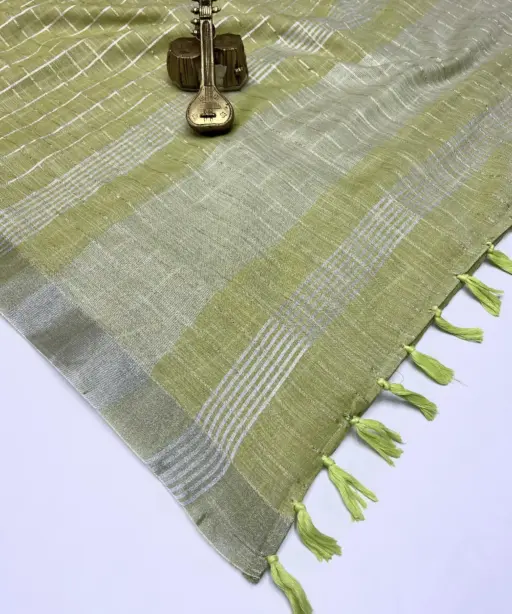 Scwt Linen a Linen Woven Tassel Daily Wear Saree Collection