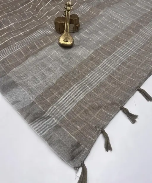 Scwt Linen a Linen Woven Tassel Daily Wear Saree Collection
