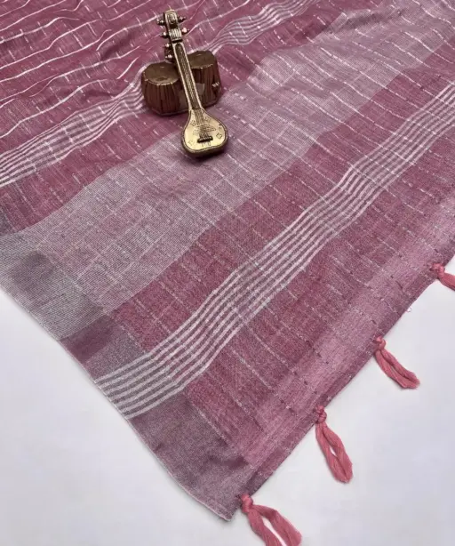 Scwt Linen a Linen Woven Tassel Daily Wear Saree Collection