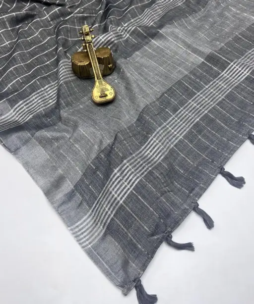 Scwt Linen a Linen Woven Tassel Daily Wear Saree Collection