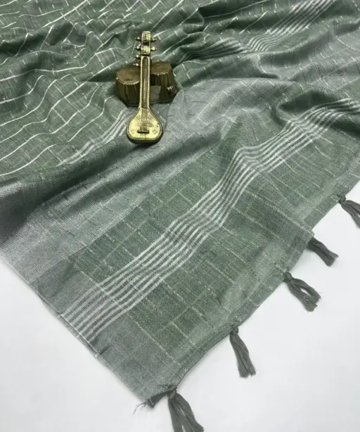 Scwt Linen a Linen Woven Tassel Daily Wear Saree Collection