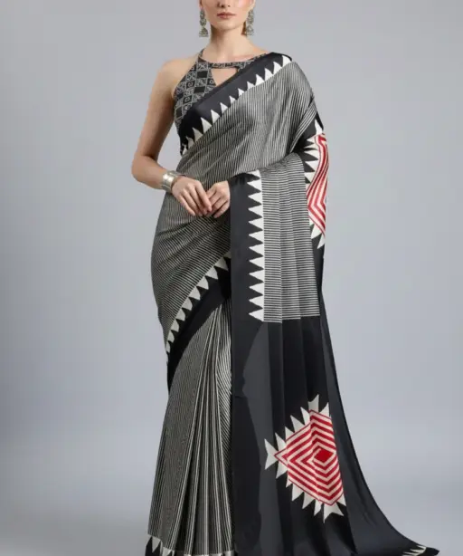 Sf Temple Japan Satin Ajrakh Printed Fancy Saree Collection