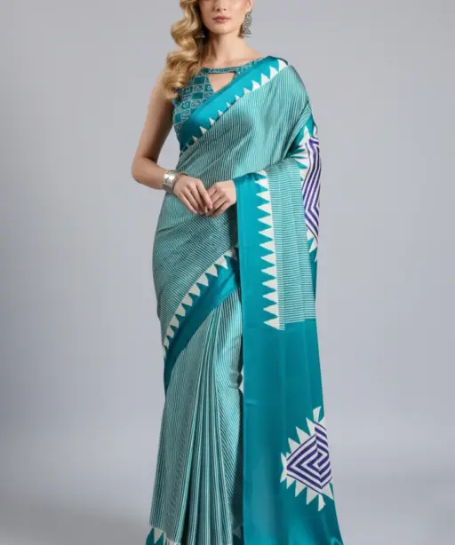 Sf Temple Japan Satin Ajrakh Printed Fancy Saree Collection