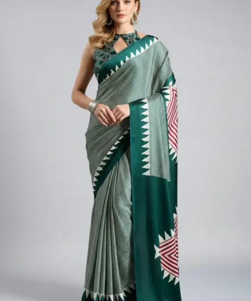 Sf Temple Japan Satin Ajrakh Printed Fancy Saree Collection