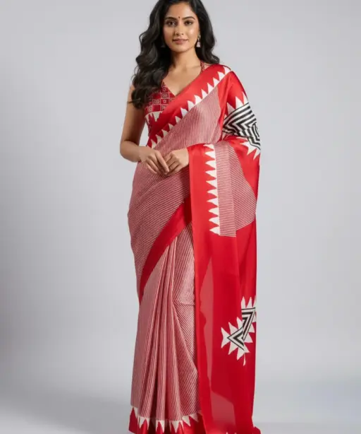 Sf Temple Japan Satin Ajrakh Printed Fancy Saree Collection