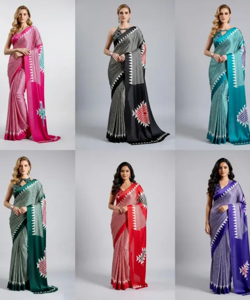 Sf Temple Japan Satin Ajrakh Printed Fancy Saree Collection