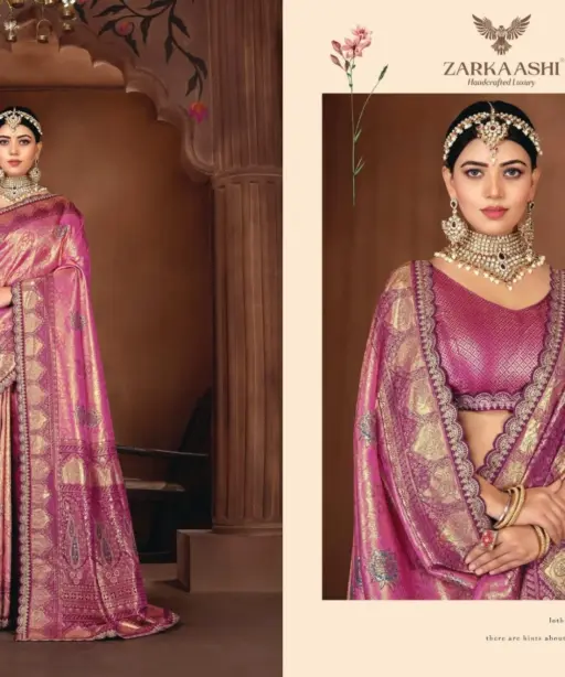 Zarkaashi Rajnandani Banarasi Tissue Embroidery Saree Collection