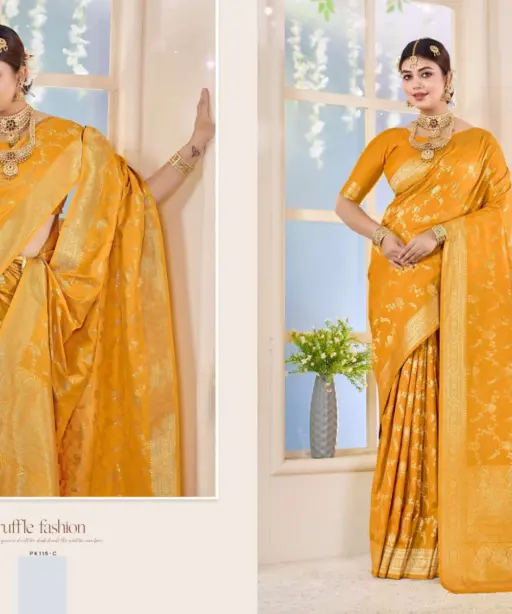 Zarkaashi Vishruti Katan Silk Festival Wear Saree Collection