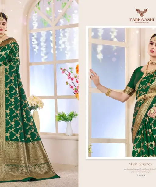 Zarkaashi Vishruti Katan Silk Festival Wear Saree Collection