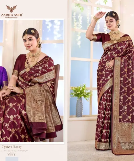 Zarkaashi Vishruti Katan Silk Festival Wear Saree Collection