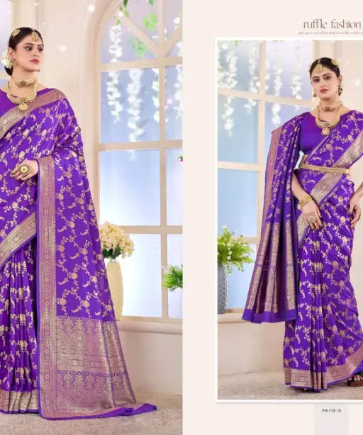 Zarkaashi Vishruti Katan Silk Festival Wear Saree Collection