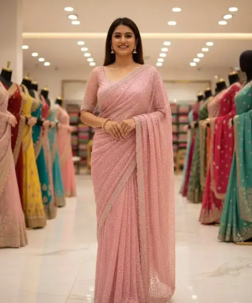 Ds 745 Soft Net with Sequence and Beads Work Embroidered Designer Saree Collection