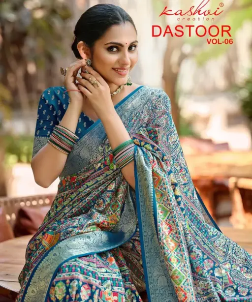 Kashvi Dastoor Vol 6 Viscose Bright Moss Foil Casual Wear Saree Collection