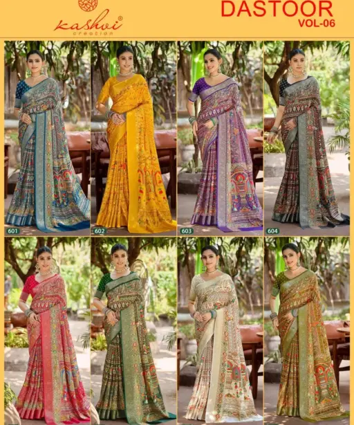 Kashvi Dastoor Vol 6 Viscose Bright Moss Foil Casual Wear Saree Collection