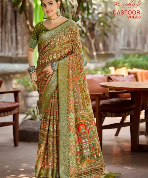 Kashvi Dastoor Vol 6 Viscose Bright Moss Foil Casual Wear Saree Collection