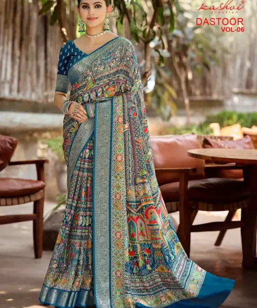 Kashvi Dastoor Vol 6 Viscose Bright Moss Foil Casual Wear Saree Collection