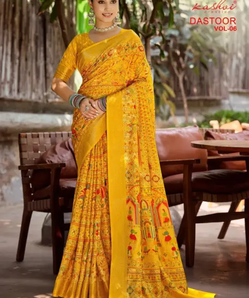 Kashvi Dastoor Vol 6 Viscose Bright Moss Foil Casual Wear Saree Collection