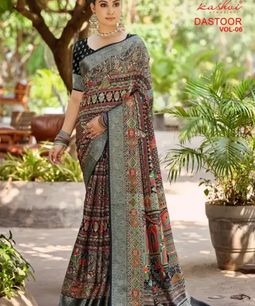 Kashvi Dastoor Vol 6 Viscose Bright Moss Foil Casual Wear Saree Collection