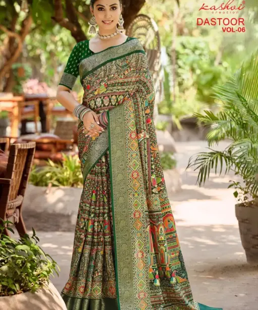 Kashvi Dastoor Vol 6 Viscose Bright Moss Foil Casual Wear Saree Collection