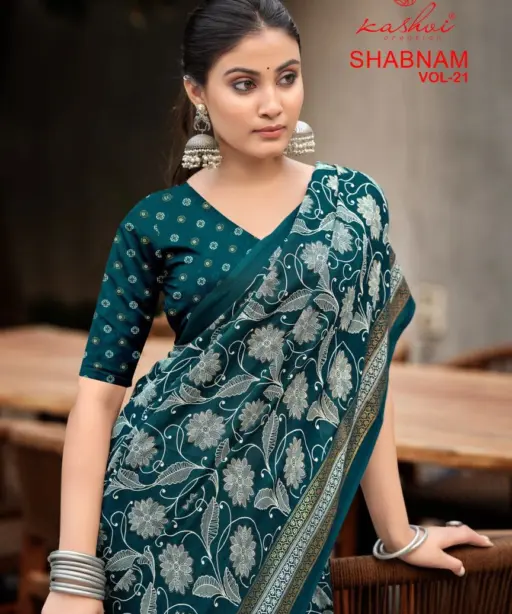 Kashvi Shabnam Vol 21 Dull Moss Foil Printed Fancy Saree Collection