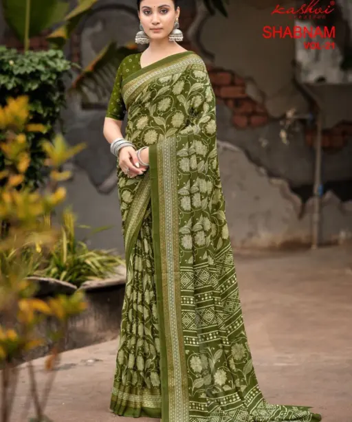Kashvi Shabnam Vol 21 Dull Moss Foil Printed Fancy Saree Collection