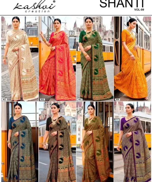 Kashvi Shanti Vol 9 Bright Moss Foil Printed Fancy Saree Collection