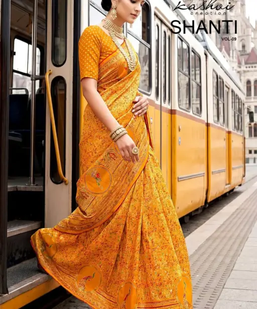 Kashvi Shanti Vol 9 Bright Moss Foil Printed Fancy Saree Collection