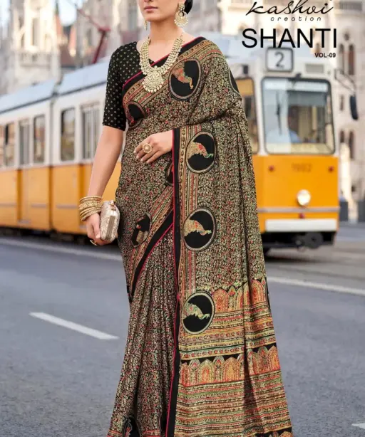 Kashvi Shanti Vol 9 Bright Moss Foil Printed Fancy Saree Collection