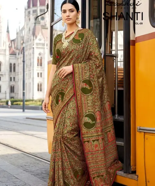 Kashvi Shanti Vol 9 Bright Moss Foil Printed Fancy Saree Collection