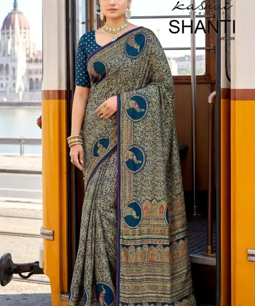 Kashvi Shanti Vol 9 Bright Moss Foil Printed Fancy Saree Collection