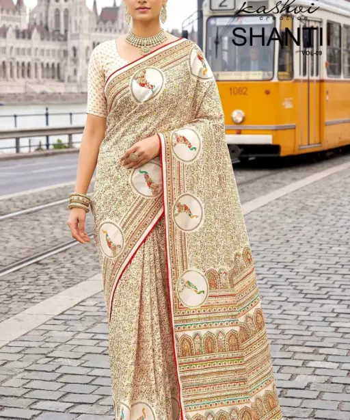 Kashvi Shanti Vol 9 Bright Moss Foil Printed Fancy Saree Collection