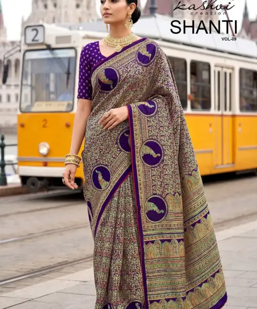 Kashvi Shanti Vol 9 Bright Moss Foil Printed Fancy Saree Collection