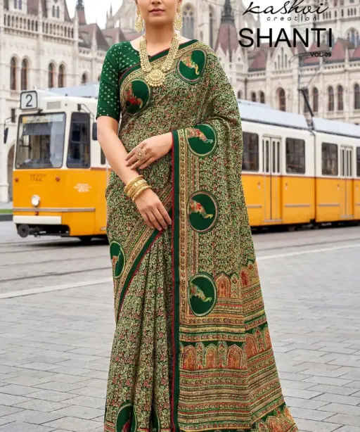 Kashvi Shanti Vol 9 Bright Moss Foil Printed Fancy Saree Collection