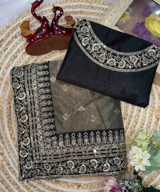 Kc 2092 Soft Twill Beautiful Sequence Embroidery Worked Designer Saree Collection