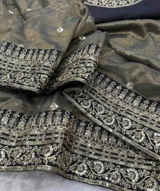 Kc 2092 Soft Twill Beautiful Sequence Embroidery Worked Designer Saree Collection