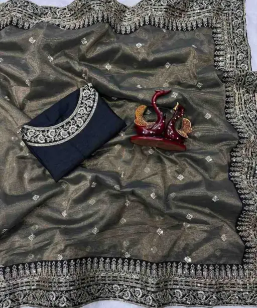 Kc 2092 Soft Twill Beautiful Sequence Embroidery Worked Designer Saree Collection