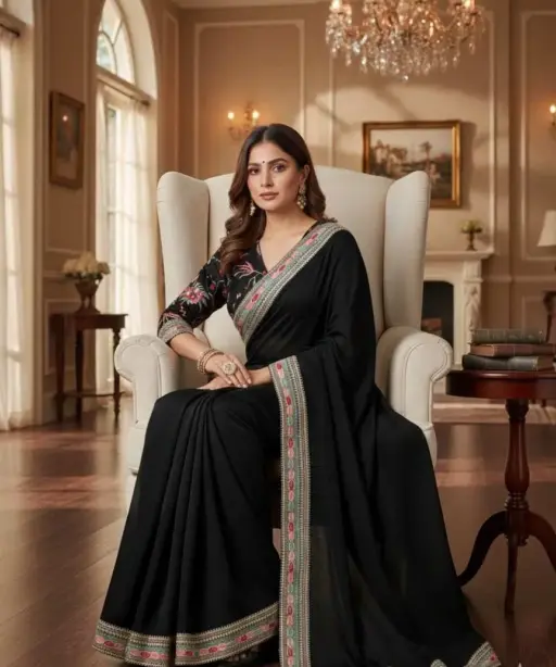 Kc 2093 Space Silk Multi Thread Sequence Embroidery Designer Saree Collection