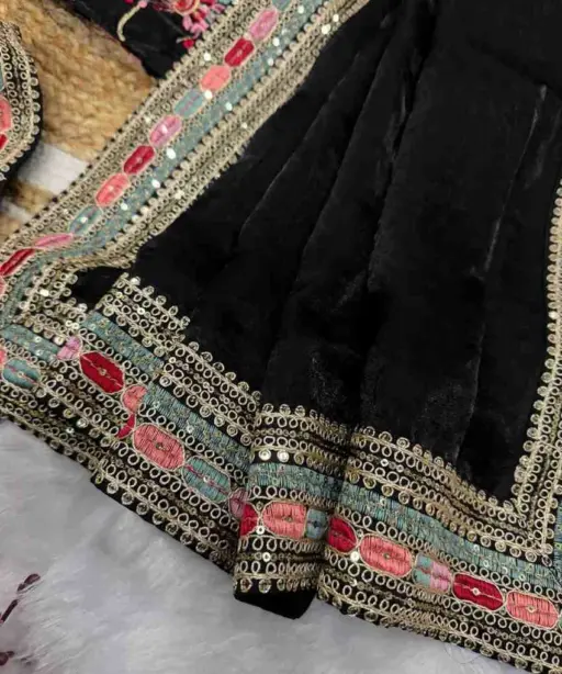 Kc 2093 Space Silk Multi Thread Sequence Embroidery Designer Saree Collection